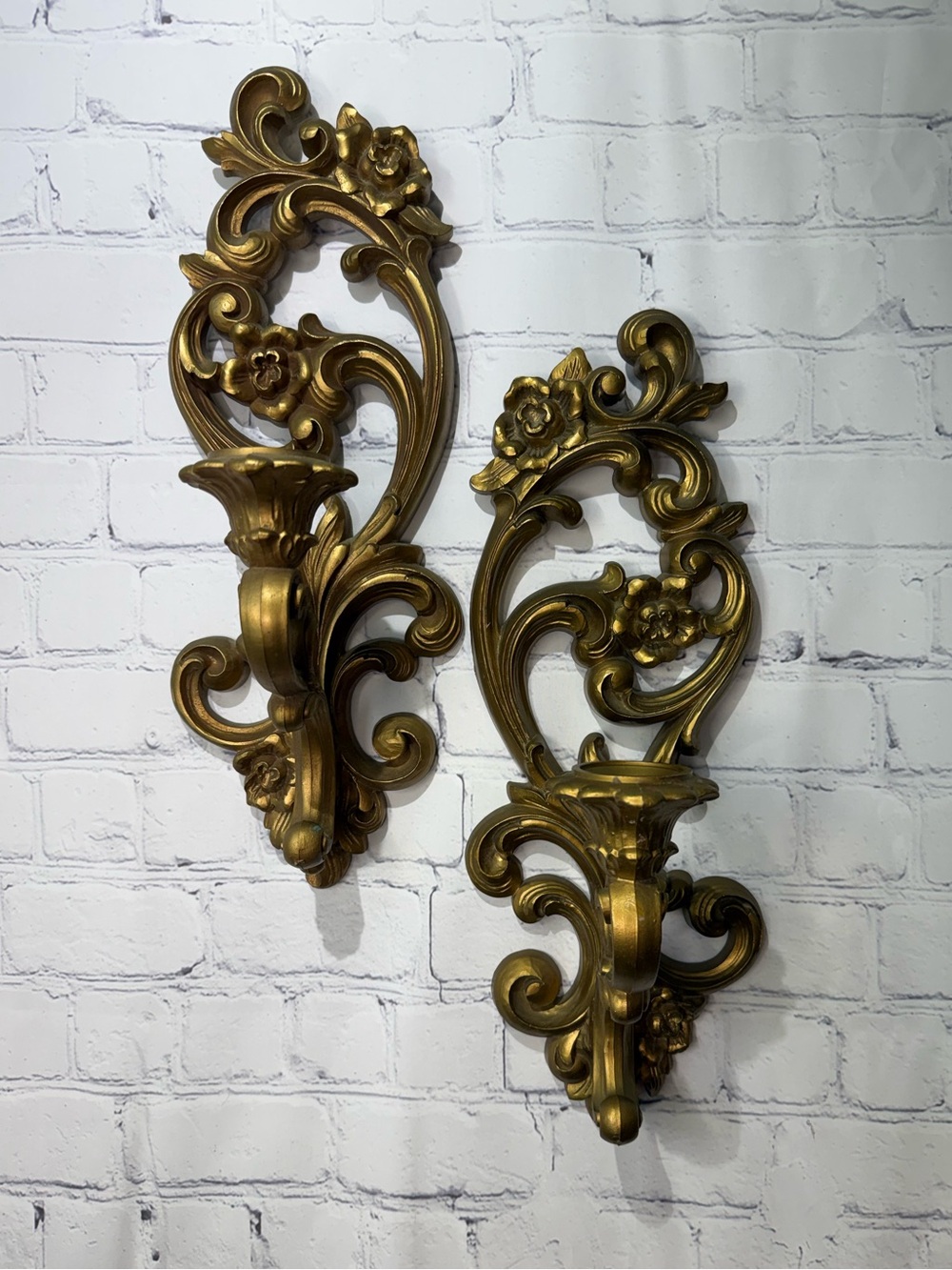 VTG 1971 HOMCO gold ornate wall sconce candle holders #4118